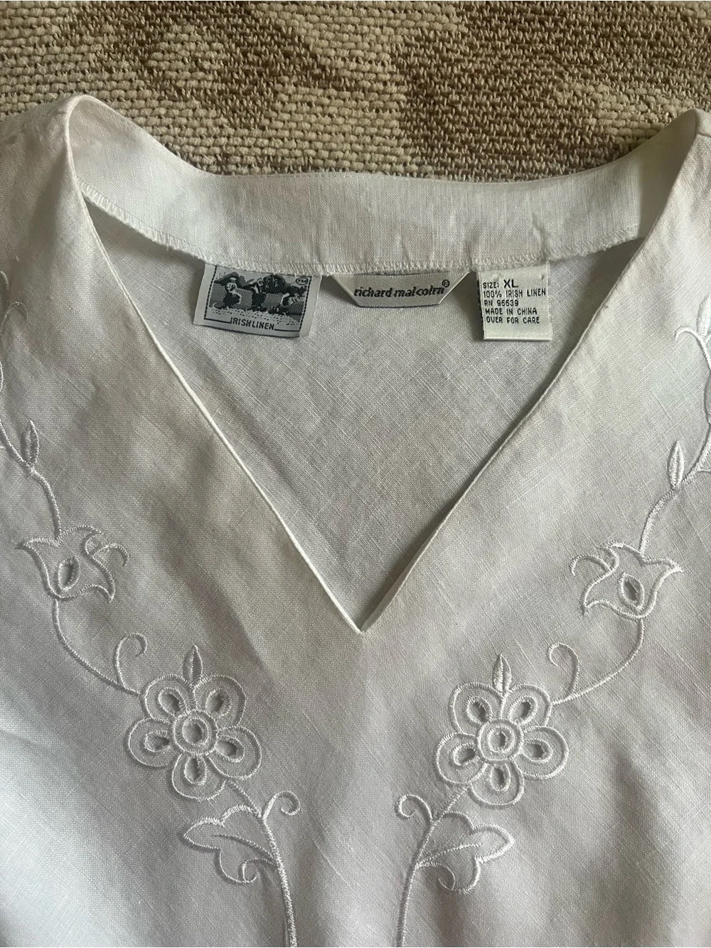 Irish Linen Embroidered Blouse XL White - Picture 3 of 9